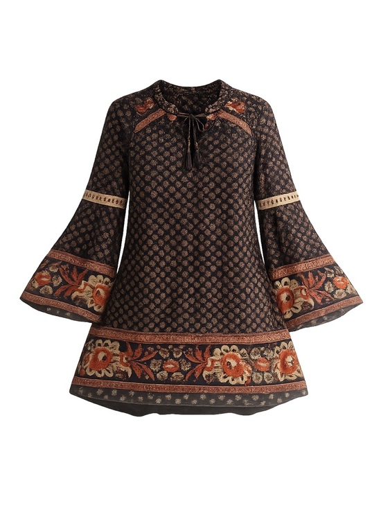 Umgee Tops - Women's Umgee Top Size S Black Floral Bell Sleeve